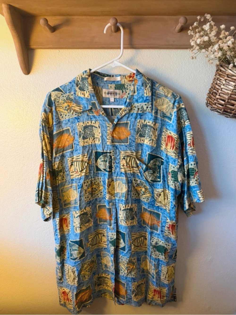 VTG Campia Moda Casual Blue Tropical Fish Print Short-Sleeve Shirt